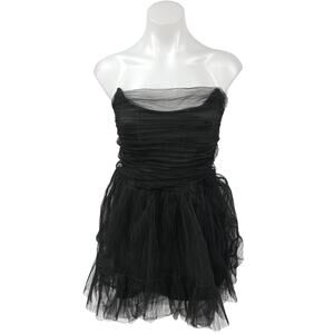 Bershka Black Tulle Ruffle Strapless Fit & Flare Mini Cocktail Tube Dress Size L